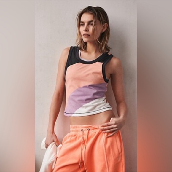 Free People Tops - Free People Movement Back To Basics Printed Tank in Black Lilac Combo Size Large